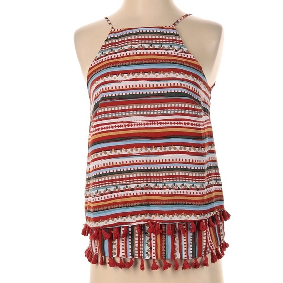 Anthropologie Sunday in Brooklyn Desert Striped Tassel Tank Evereve Rust Size XS - Picture 2 of 7